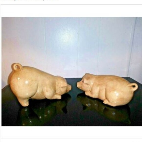 VTG ceramic Porcelain Pigs piglets by Isabel Kurtz 1991 beige figurines FLAW - Picture 2 of 7